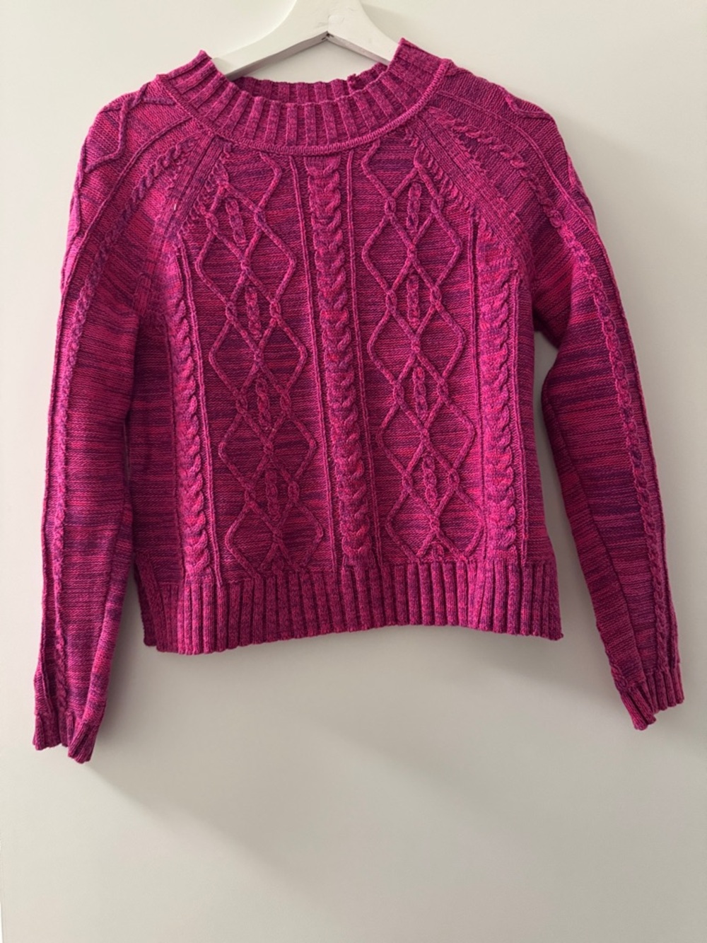GAP Women's Bright Fuchsia Cable Crewneck Sweater
